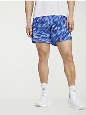adidas Men’s OWN THE RUN ALLOVER PRINT SHORTS blue fusion small NWT 7 in inseam